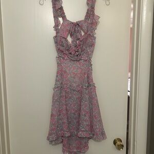 For Love And Lemons Pink Floral Ruffle Mini Dress
